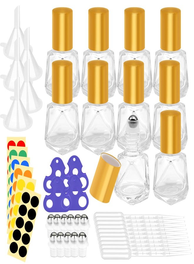 Waltool 41Pcs 8ml/0.27oz Polygonal Clear Glass Roller Bottles Kit Contains Stainless Steel Empty Refillable Roll on Glass Bottles, Funnels, Blank Labels, Opener, Pipettes for Essential Oil - Image 1